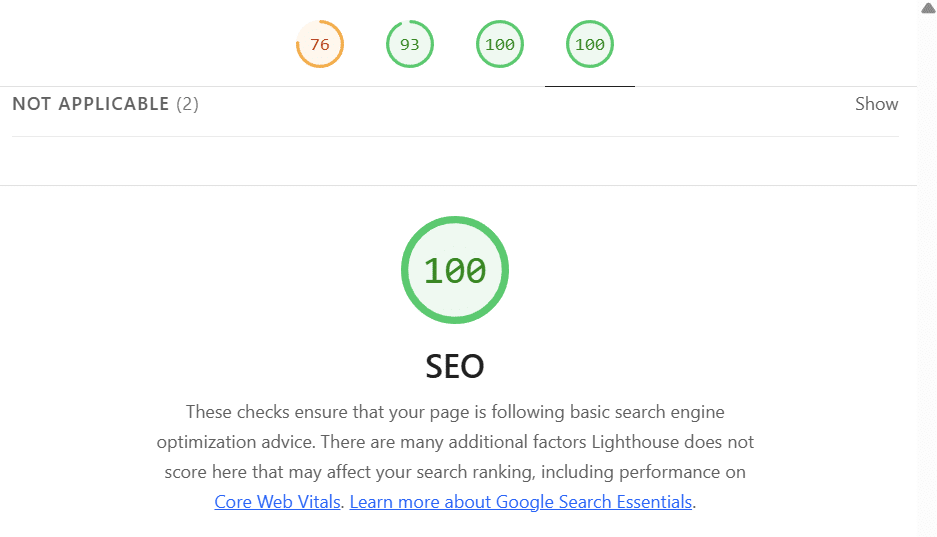Lighthouse performance audit summary highlighting page speed metrics and opportunities.