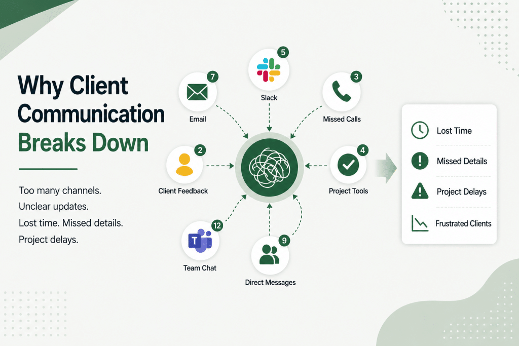 project communication challenges with multiple channels causing confusion and delays
