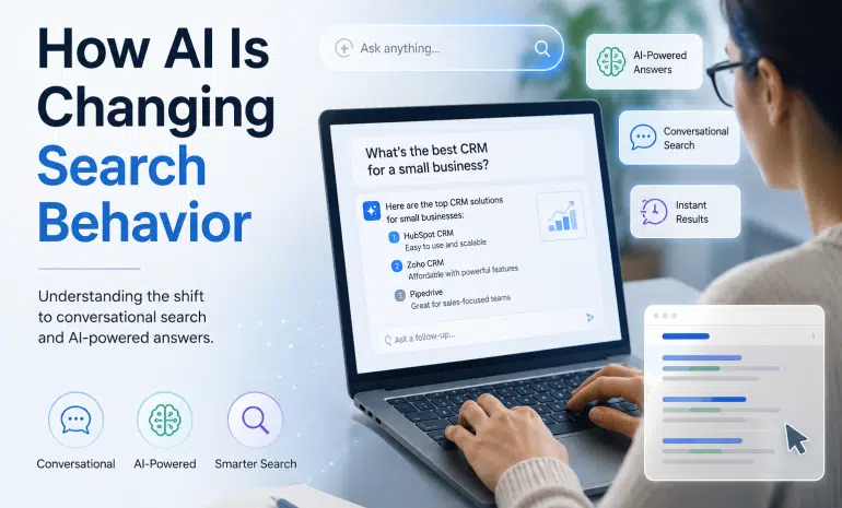 AI-powered search experience showing conversational search and instant answers